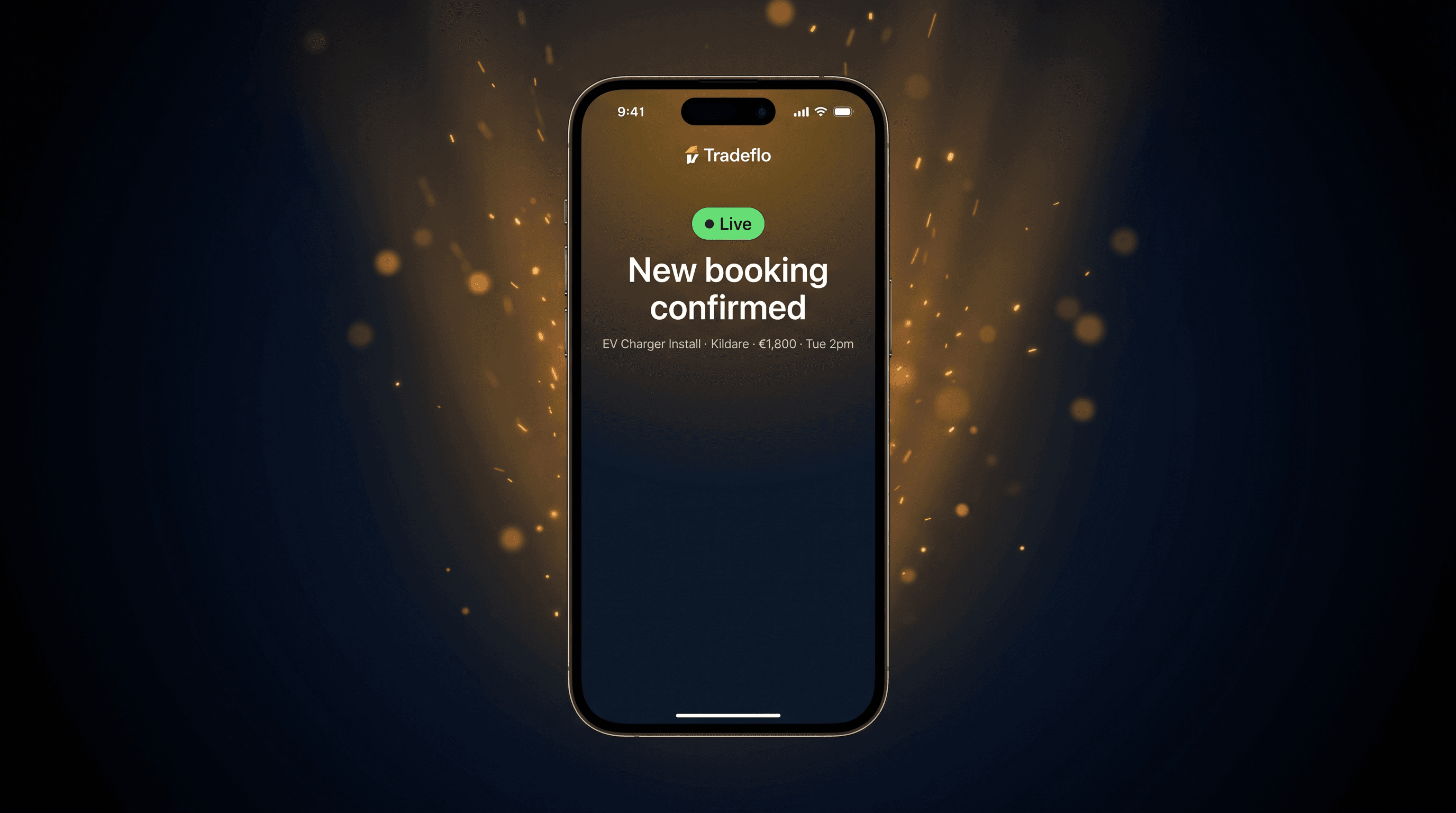 Tradeflo booking notification on a tradesman's phone — live demo
