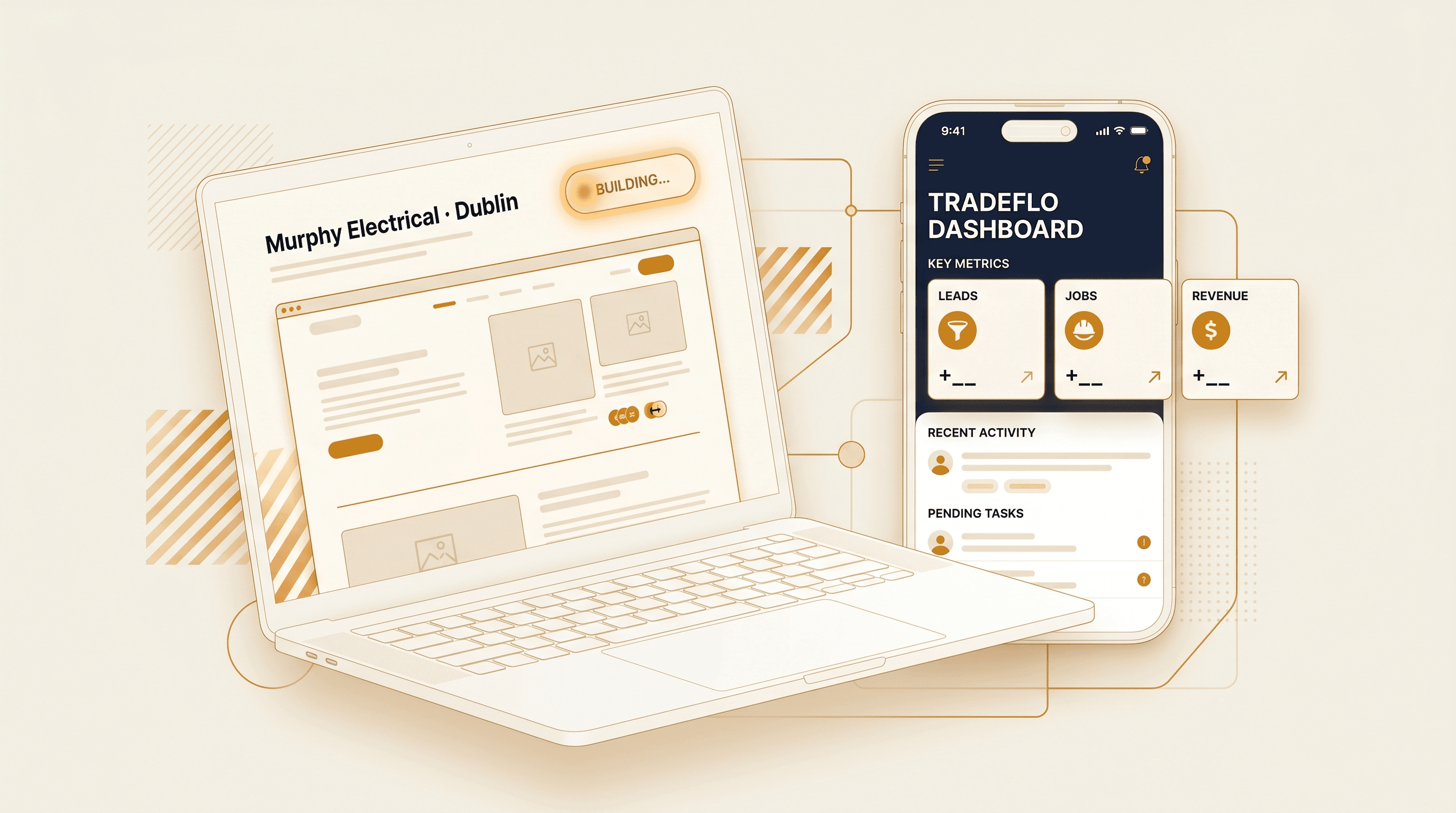 Tradeflo system being built — website + dashboard mid-assembly