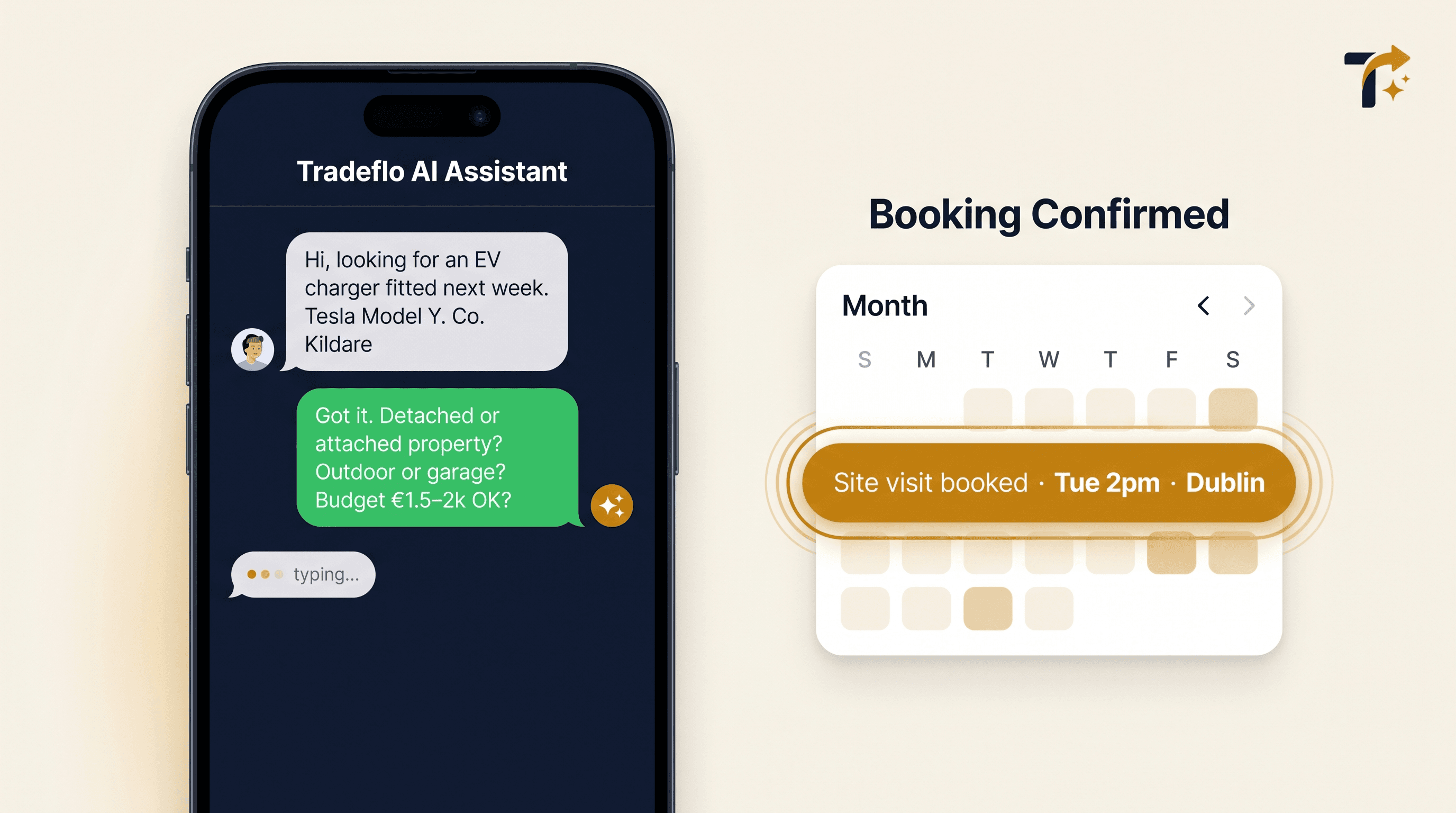 Tradeflo AI qualifying a lead and booking a site visit